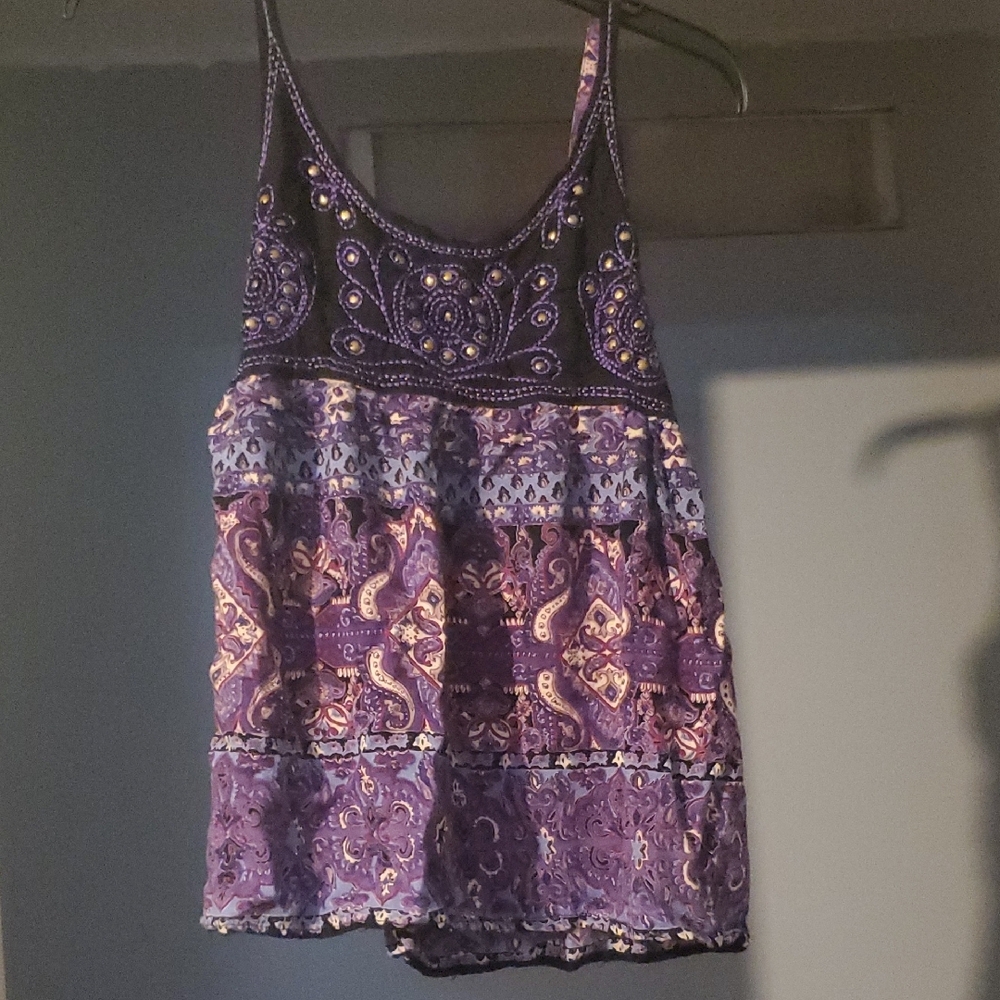 Purple Gold Studded Boho Tank Top